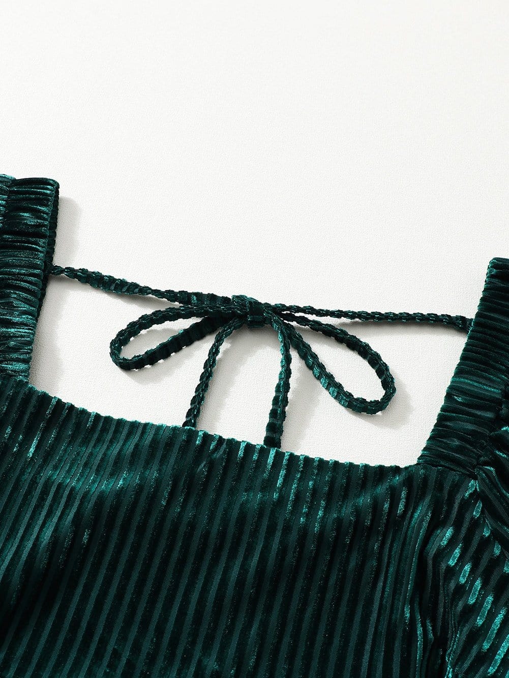 Velvet Green Square Neck Babydoll Dress with Tie Back
