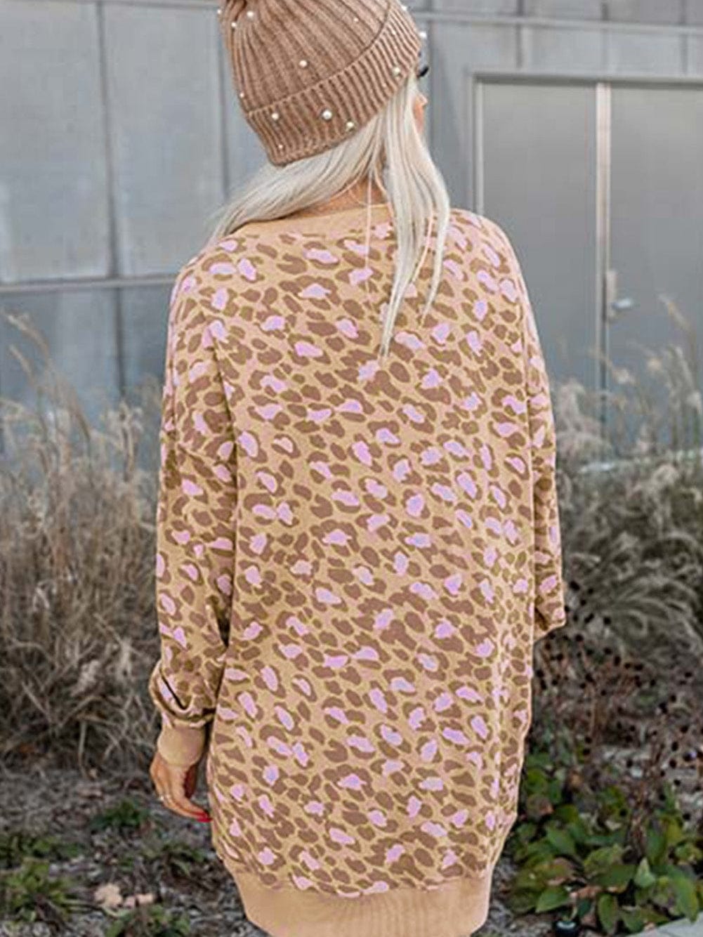 Velvet Leopard Print Frilled Collar Long Sleeve Shift Dress