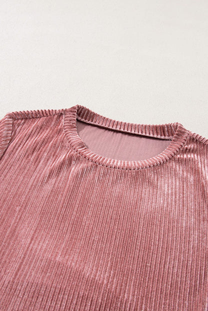 Velvet Pink Tiered Ruffle Shift Dress with Long Sleeves