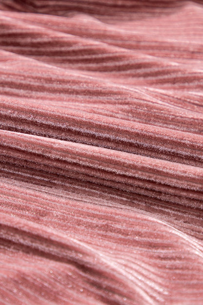 Velvet Pink Tiered Ruffle Shift Dress with Long Sleeves