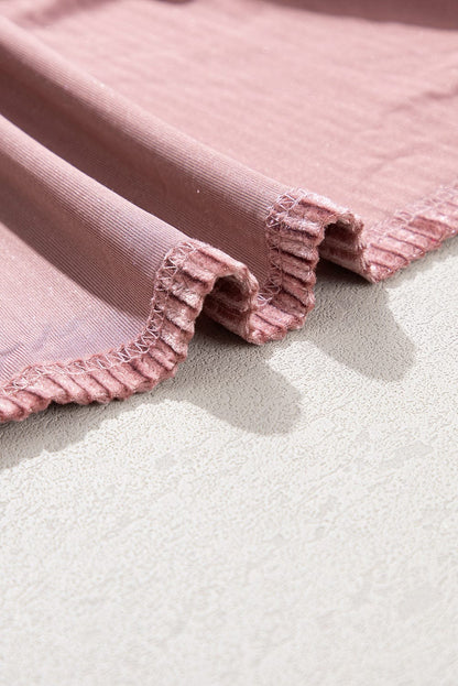 Velvet Pink Tiered Ruffle Shift Dress with Long Sleeves