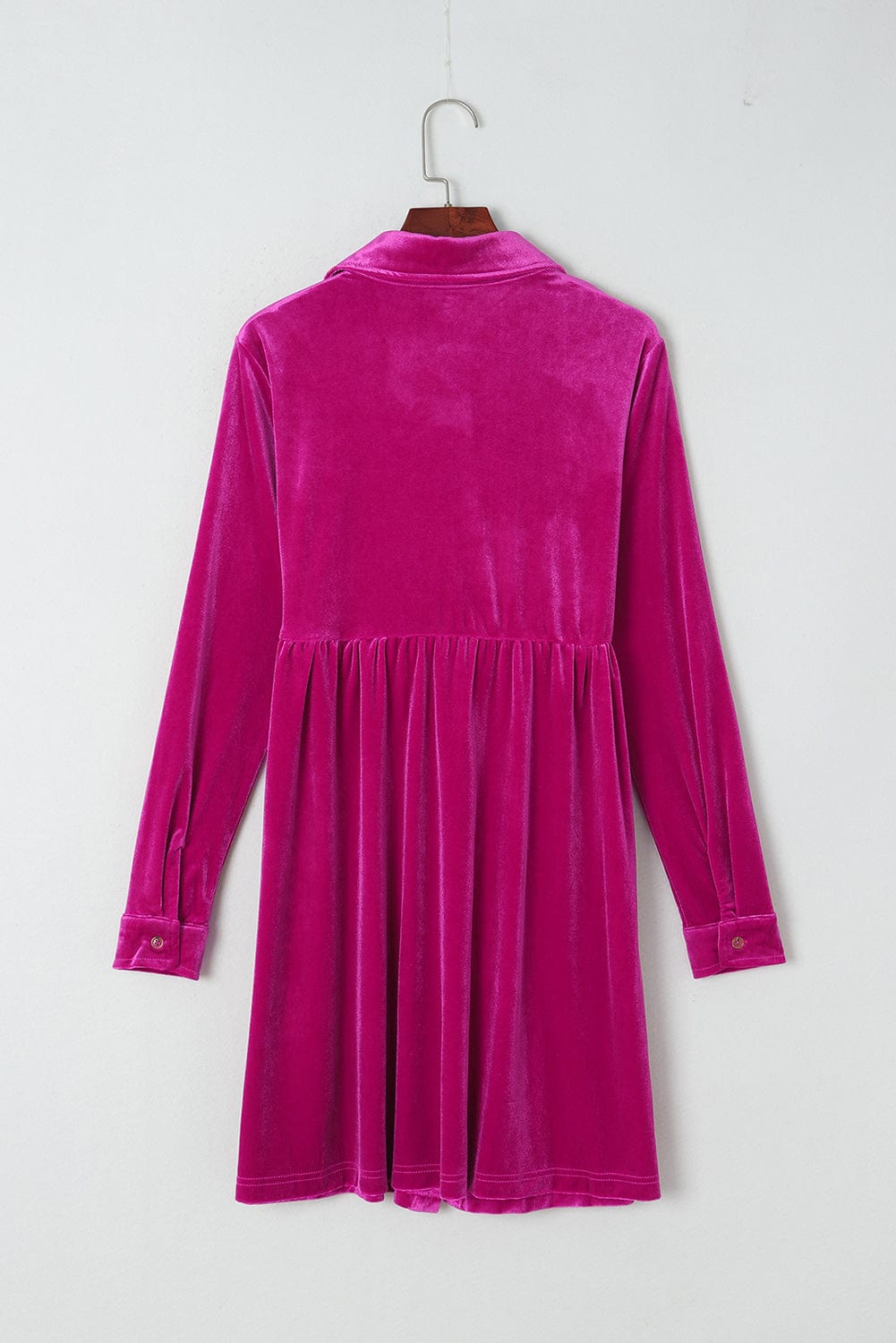 Velvet Rose Ruffle Button-Up Dress with Long Sleeves