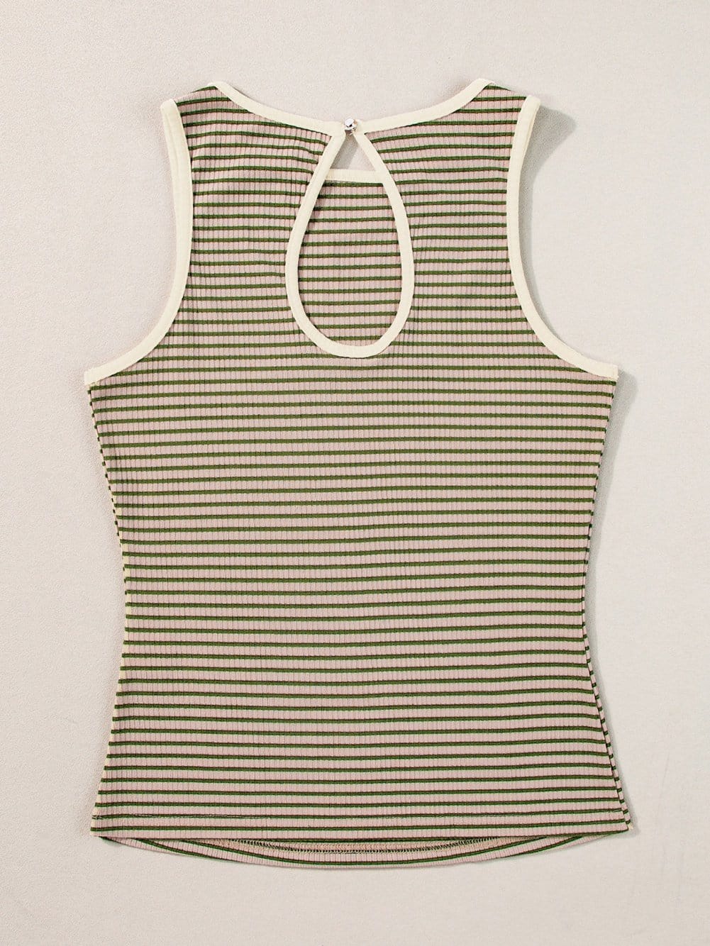 Versatile Green Striped Ribbed Knit Tank Top