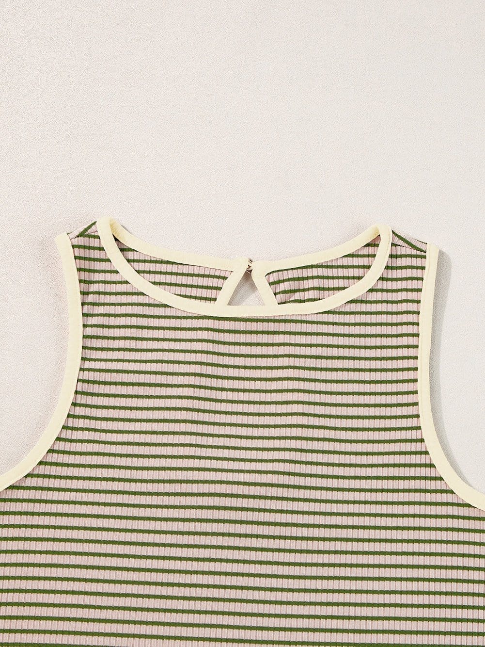 Versatile Green Striped Ribbed Knit Tank Top