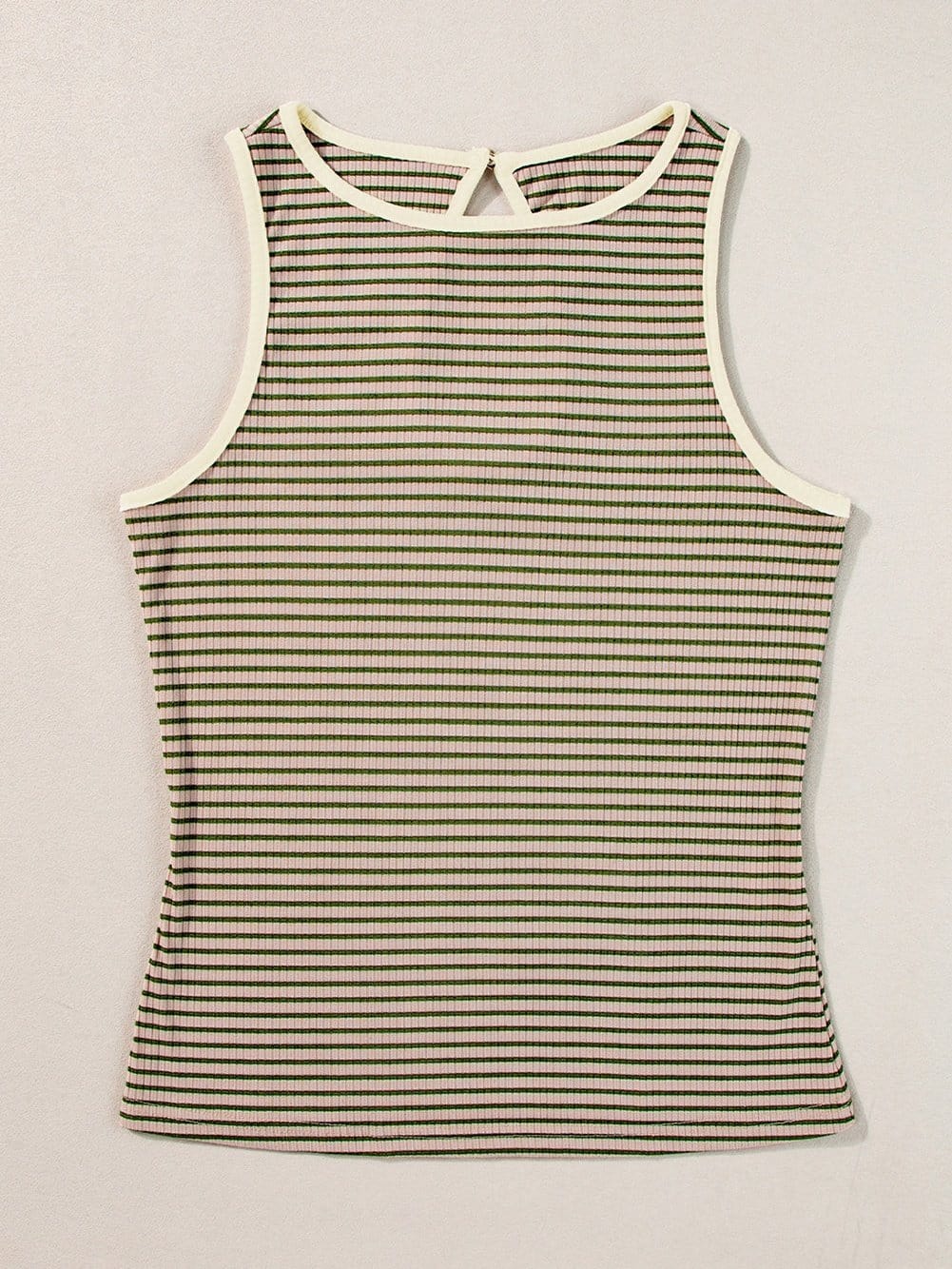 Versatile Green Striped Ribbed Knit Tank Top