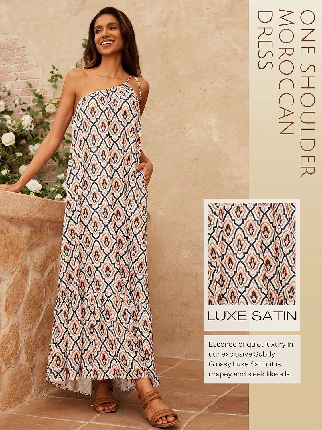 Geometric Ruffle One Shoulder Maxi Dress