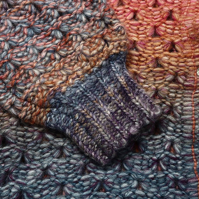 Women's Cardigan Sweater Shirt Collar Chunky Crochet Knit Polyester Pocket Knitted Fall Winter Long Outdoor Daily Going out Stylish Casual Soft Long Sleeve Color Gradient Purple S M L