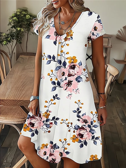 Women's Dress - Casual Dress Summer Dress Print Dress Leaf Floral Print V Neck Midi Dress Fashion Modern Outdoor Daily Short Sleeve Regular Fit Black White Yellow Summer Spring S M L XL XXL
