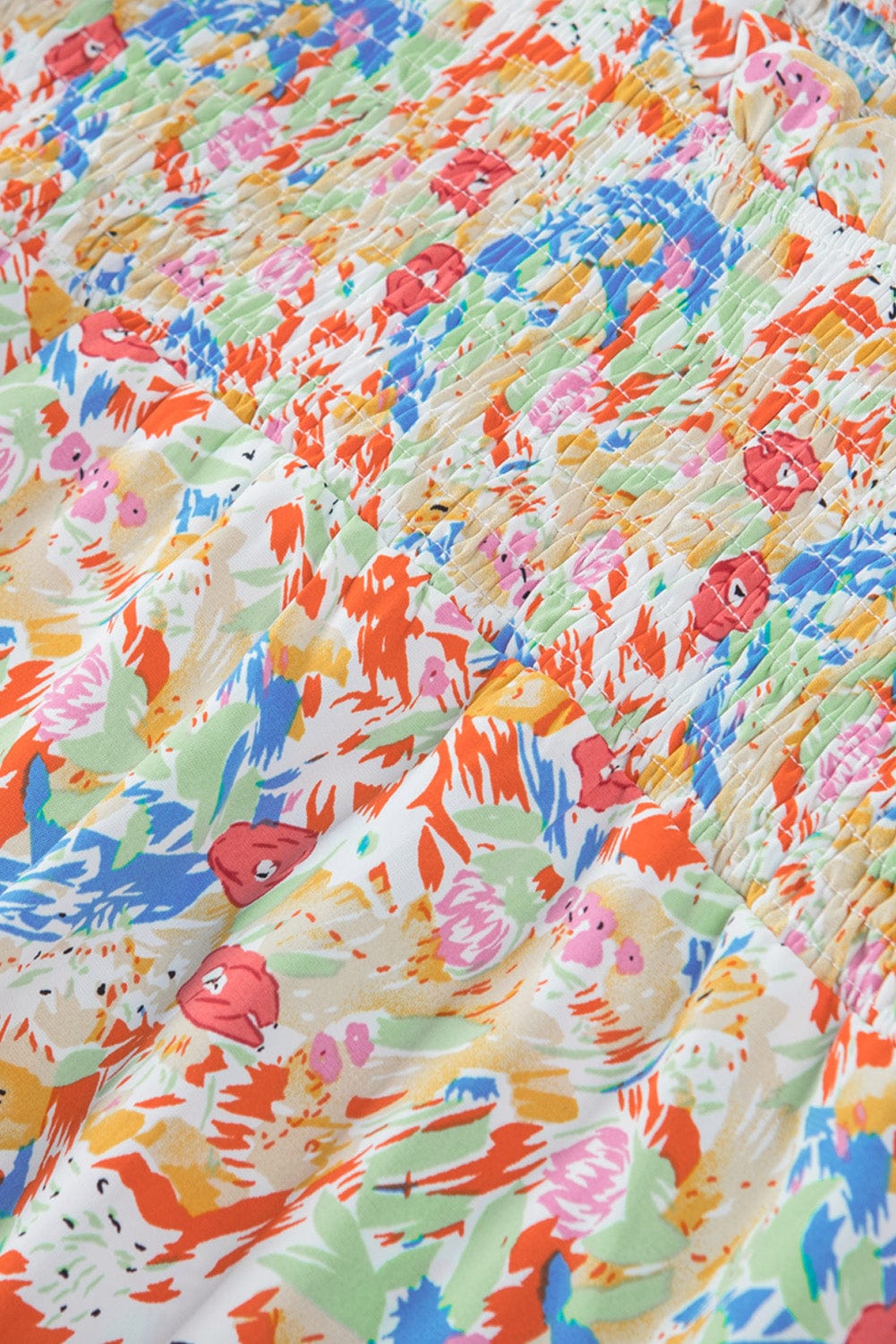 Vibrant Abstract Pattern Smocked Puff Sleeves Top