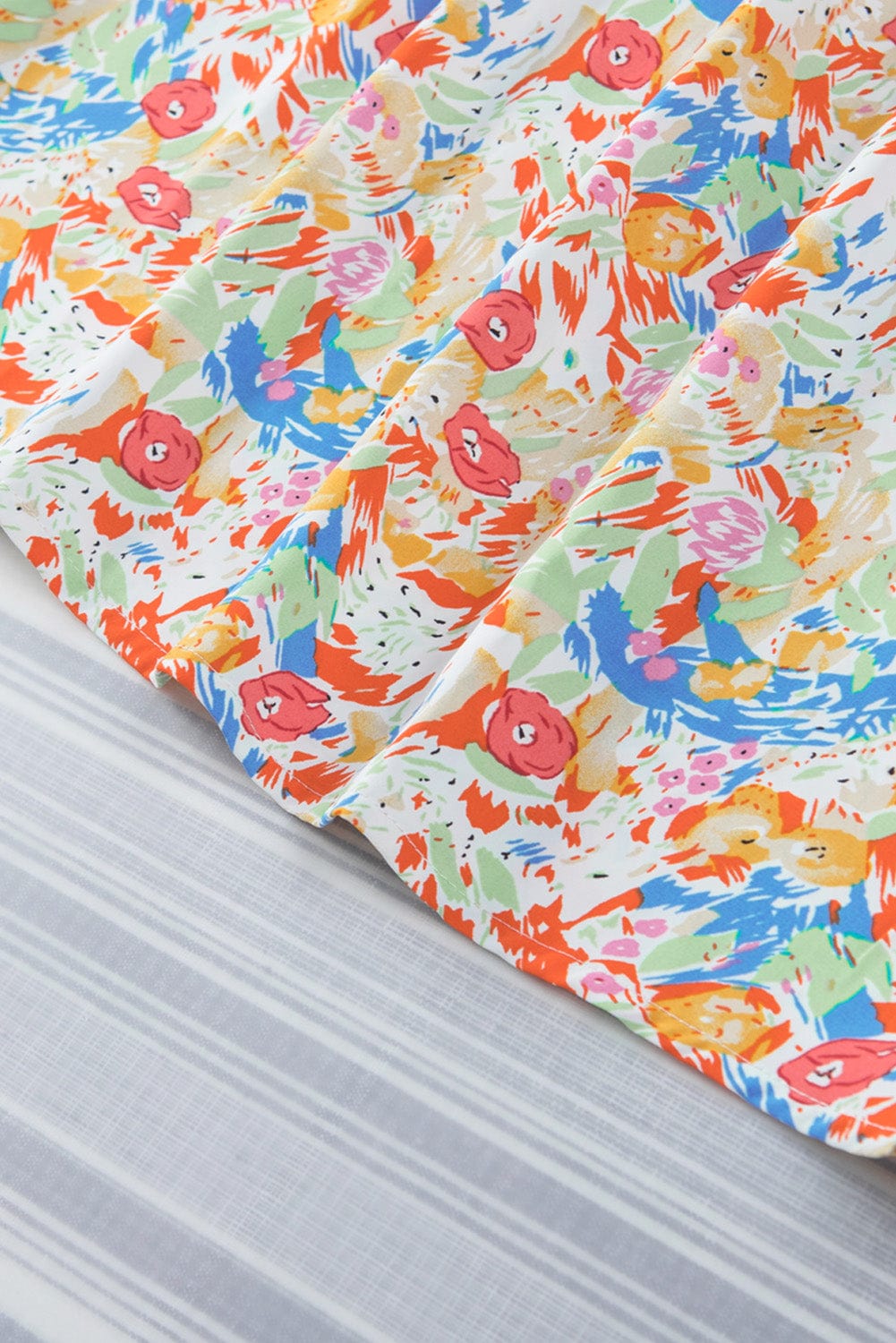 Vibrant Abstract Pattern Smocked Puff Sleeves Top