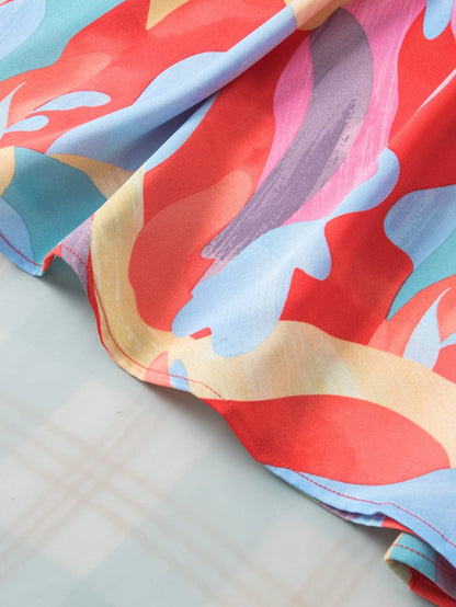 Vibrant Abstract Print Flowy Sleeve Round Neck Top