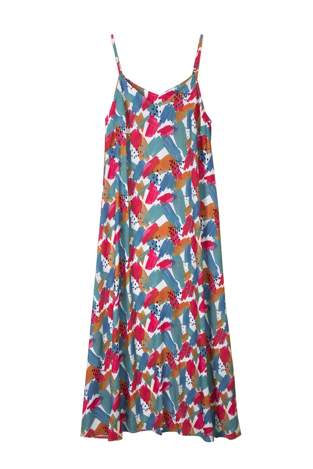Vibrant Abstract Print Maxi Dress with Spaghetti Straps