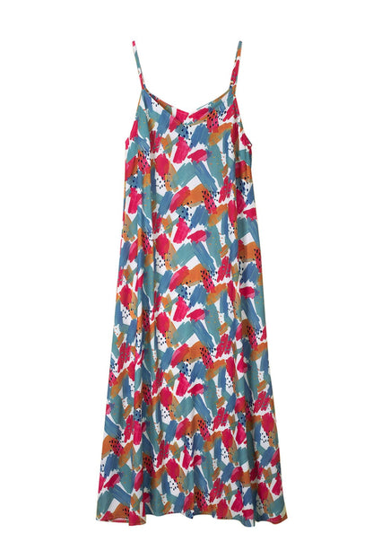 Vibrant Abstract Print Maxi Dress with Spaghetti Straps