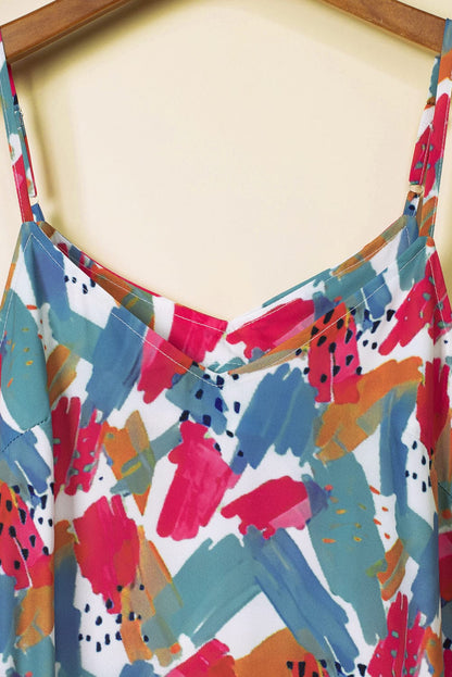 Vibrant Abstract Print Maxi Dress with Spaghetti Straps