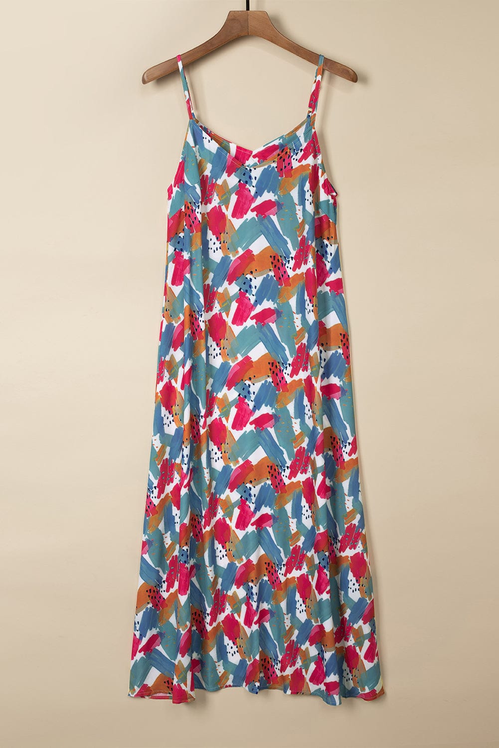 Vibrant Abstract Print Maxi Dress with Spaghetti Straps