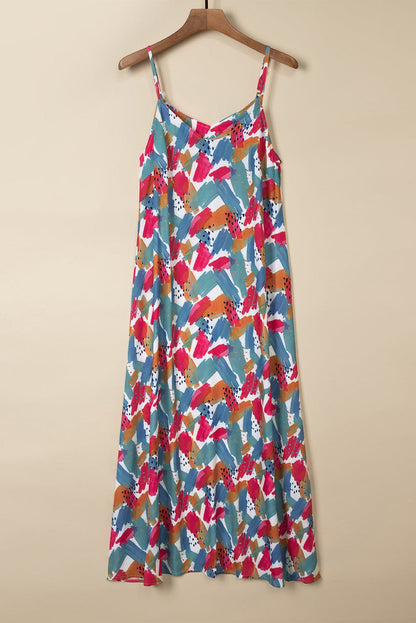 Vibrant Abstract Print Maxi Dress with Spaghetti Straps
