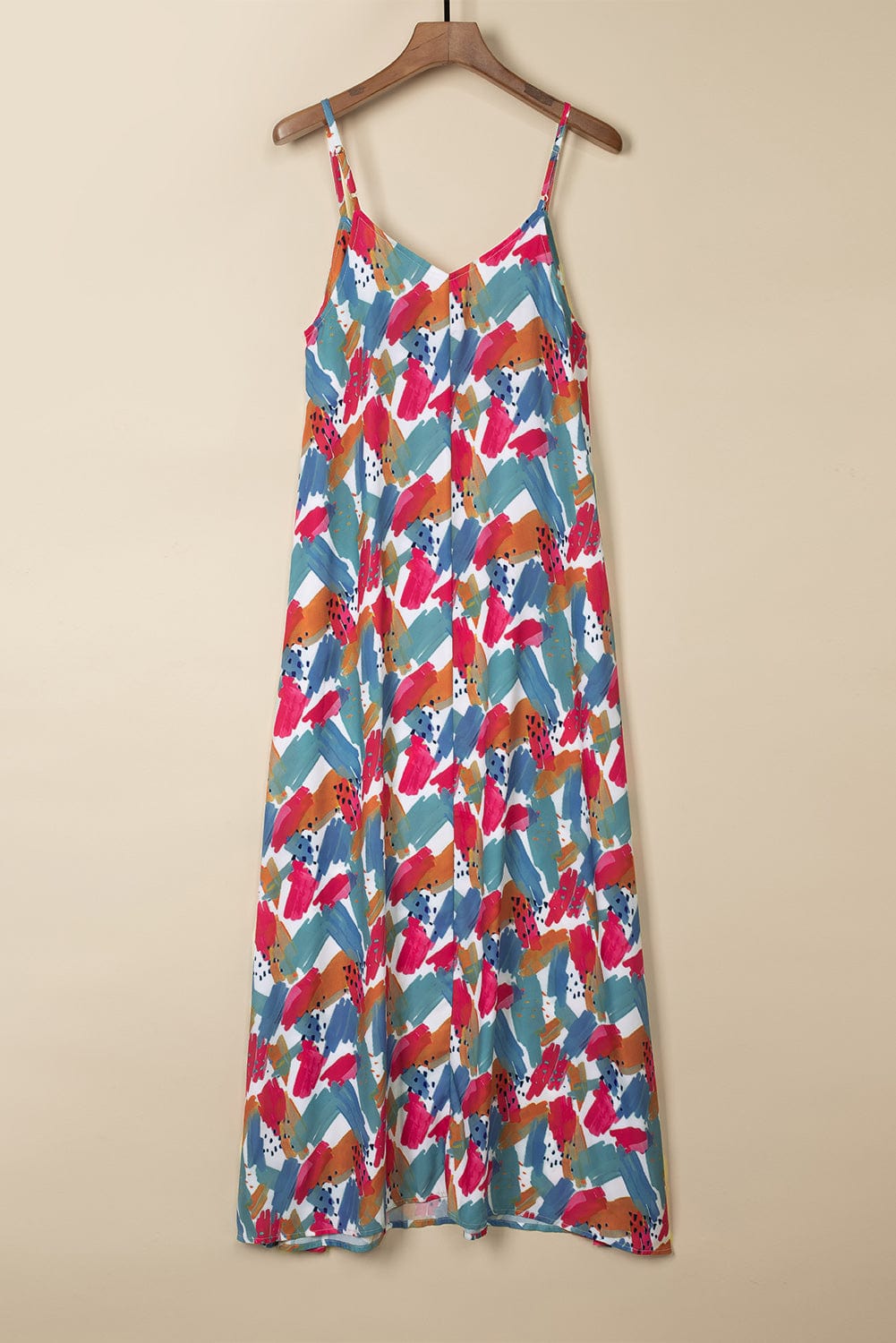 Vibrant Abstract Print Maxi Dress with Spaghetti Straps