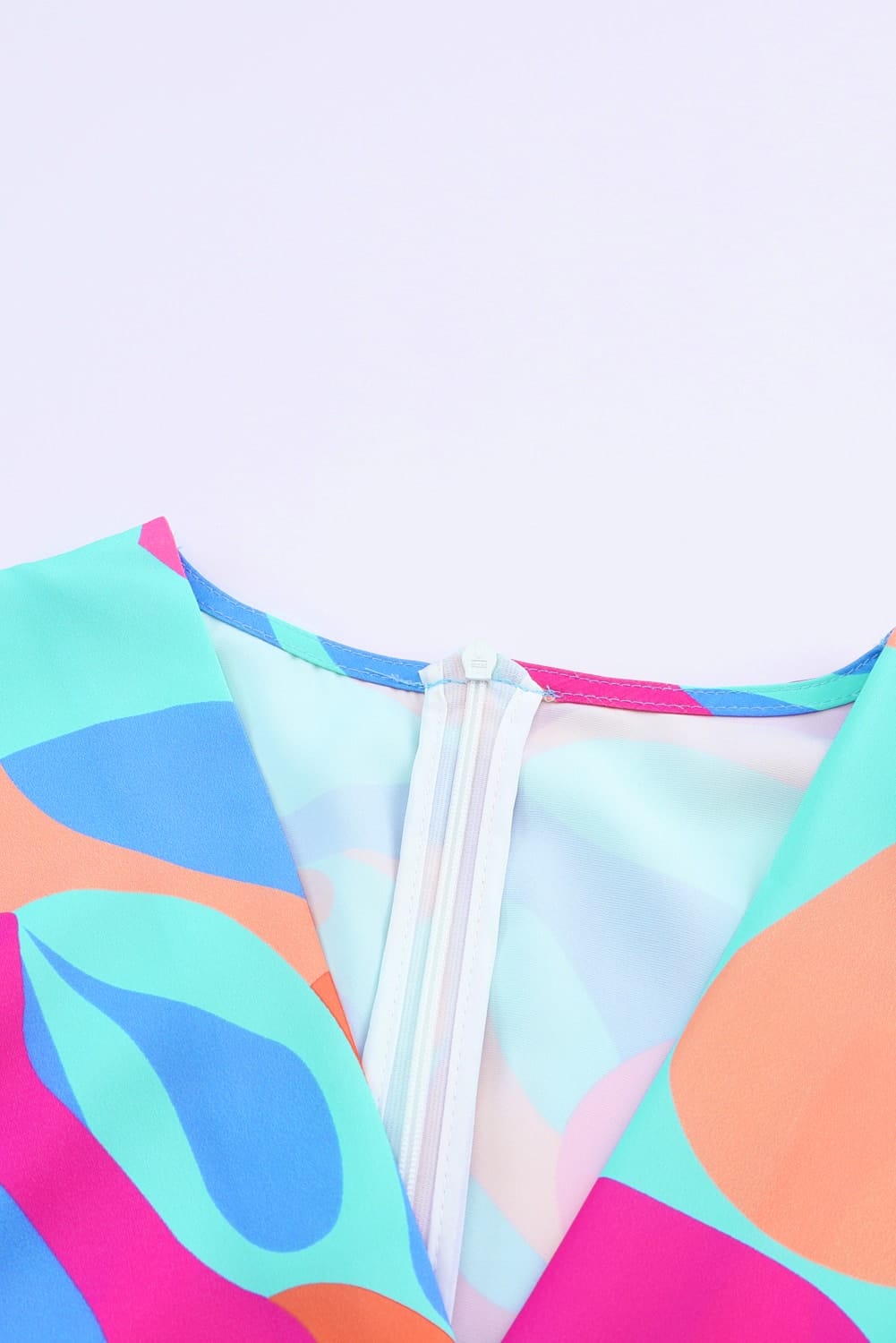 Vibrant Abstract Print V-Neck Puff Sleeve Mini Dress