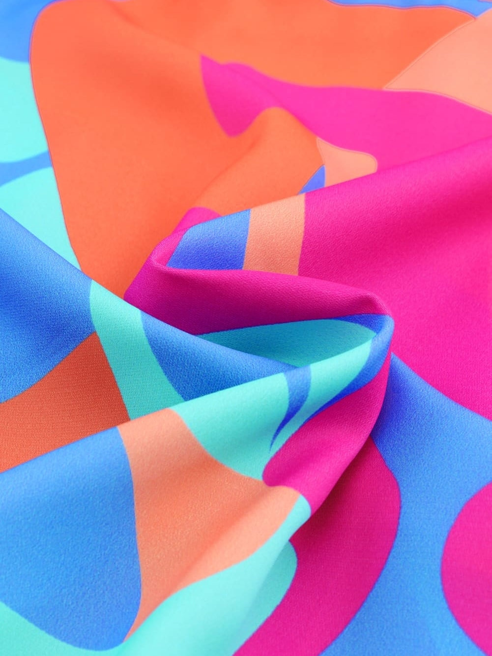 Vibrant Abstract Print V-Neck Puff Sleeve Mini Dress