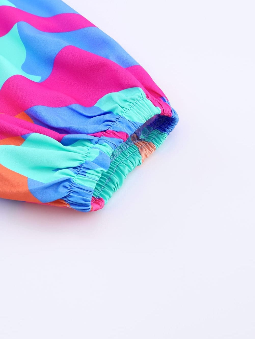 Vibrant Abstract Print V-Neck Puff Sleeve Mini Dress