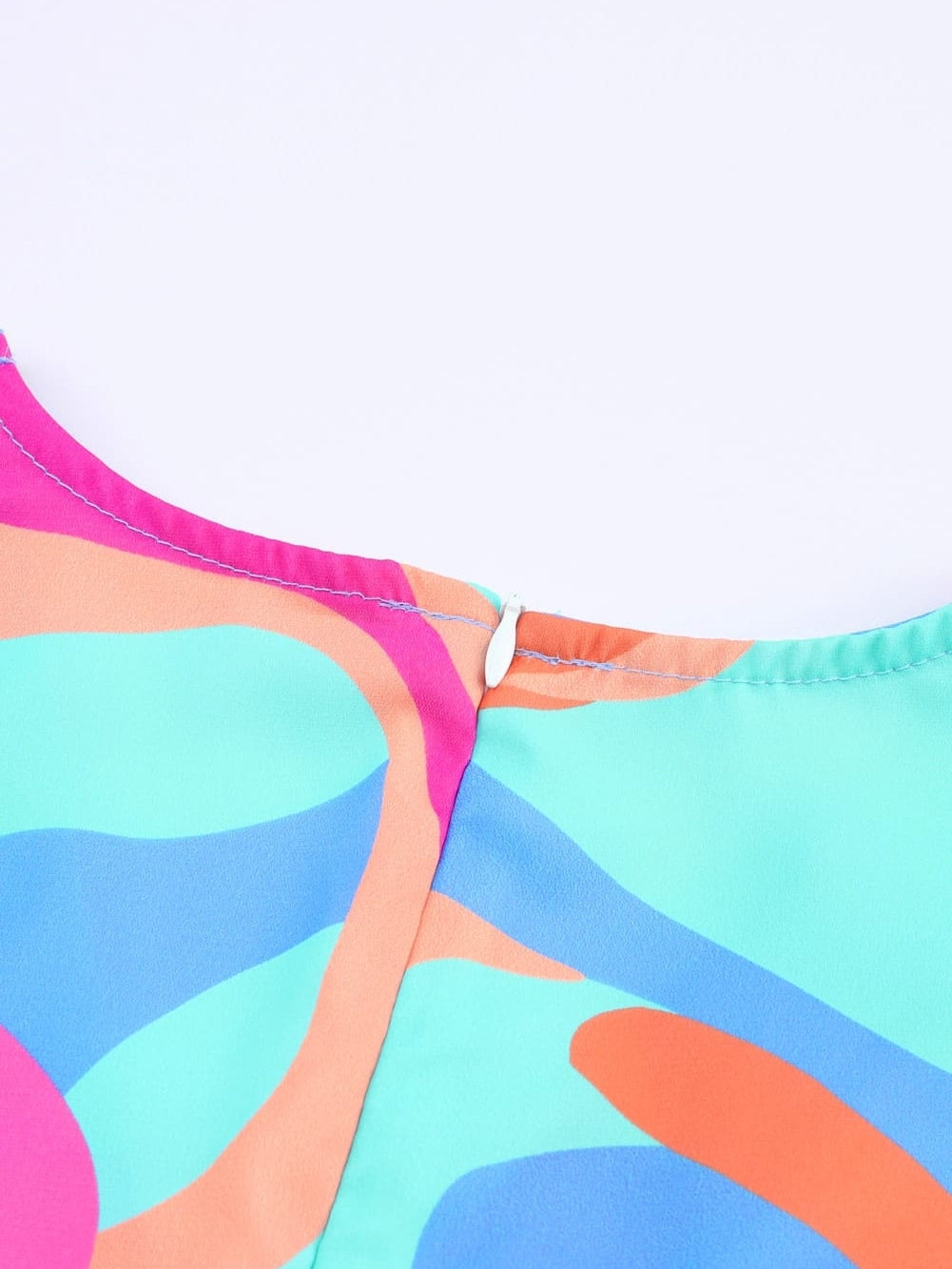 Vibrant Abstract Print V-Neck Puff Sleeve Mini Dress