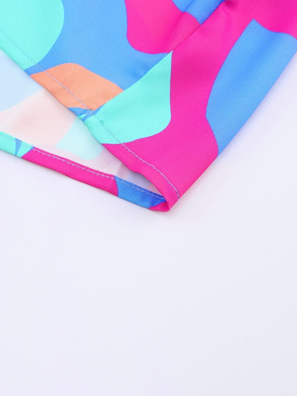 Vibrant Abstract Print V-Neck Puff Sleeve Mini Dress