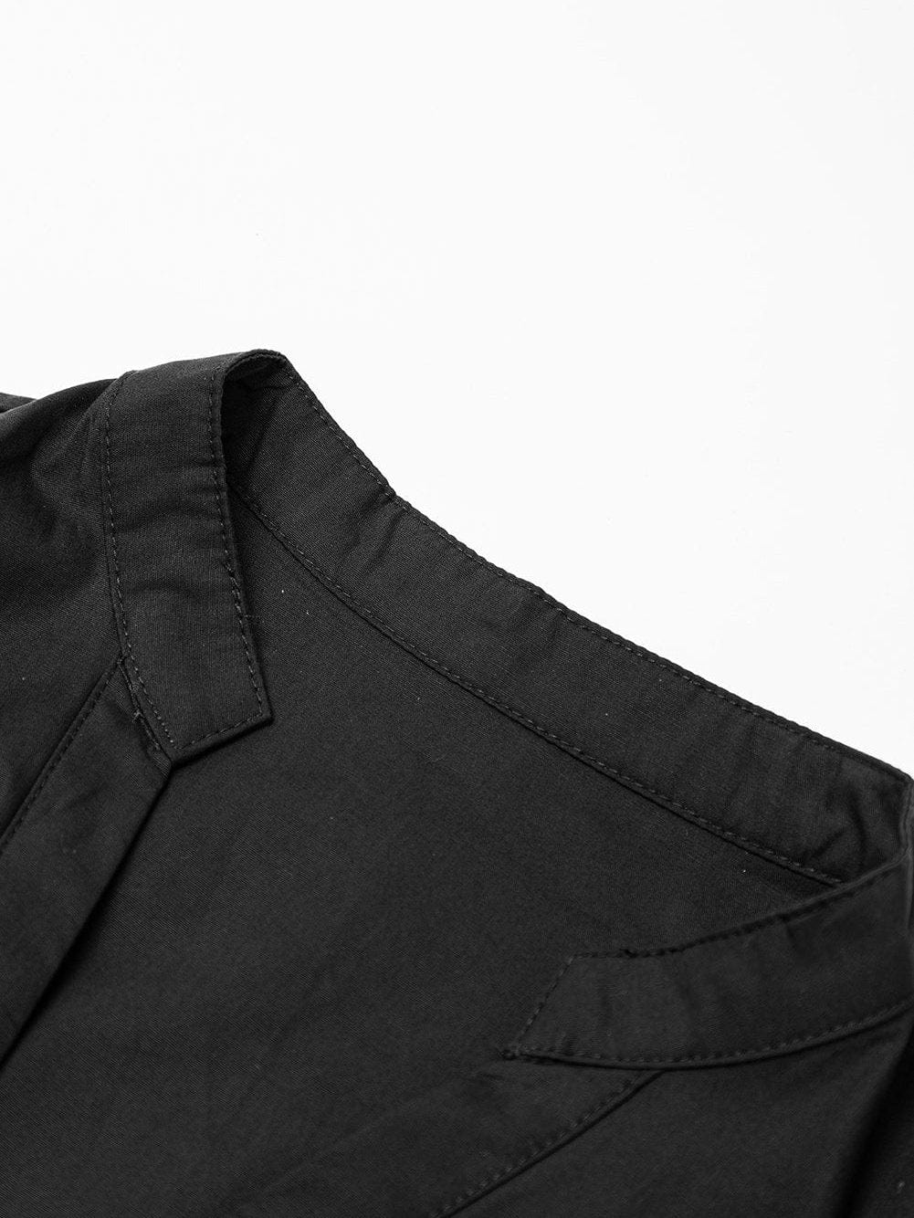 Vibrant Black V Neck Ruffle Dress with Pocket Detail