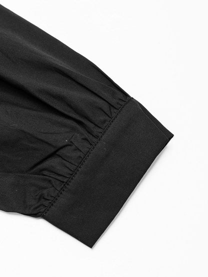 Vibrant Black V Neck Ruffle Dress with Pocket Detail