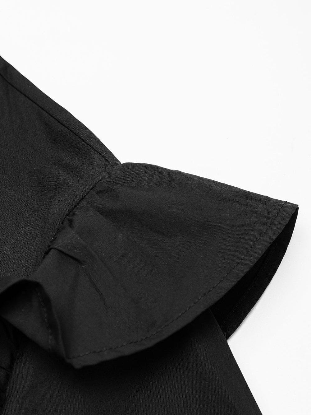 Vibrant Black V Neck Ruffle Dress with Pocket Detail