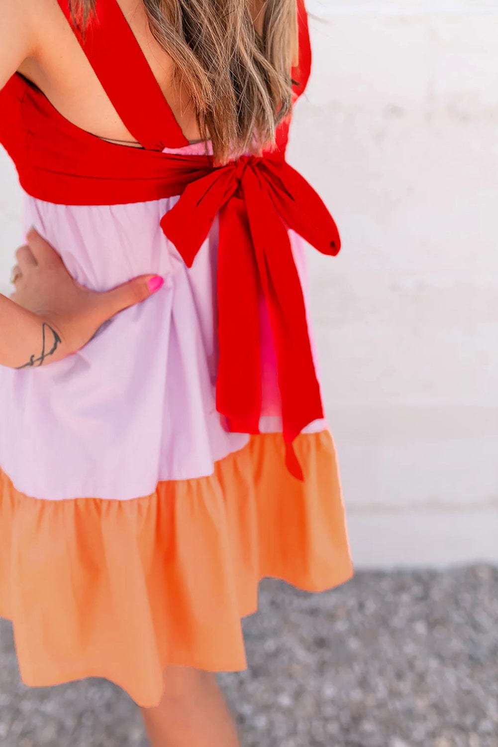 Vibrant Color Block Backless A-Line Summer Dress