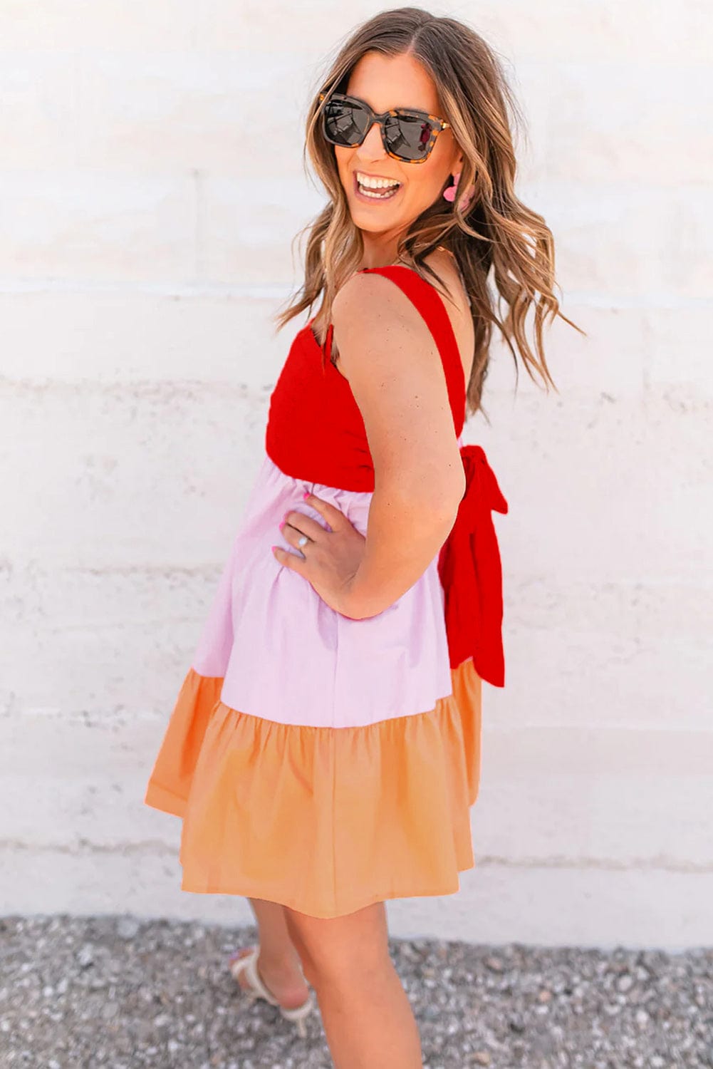 Vibrant Color Block Backless A-Line Summer Dress
