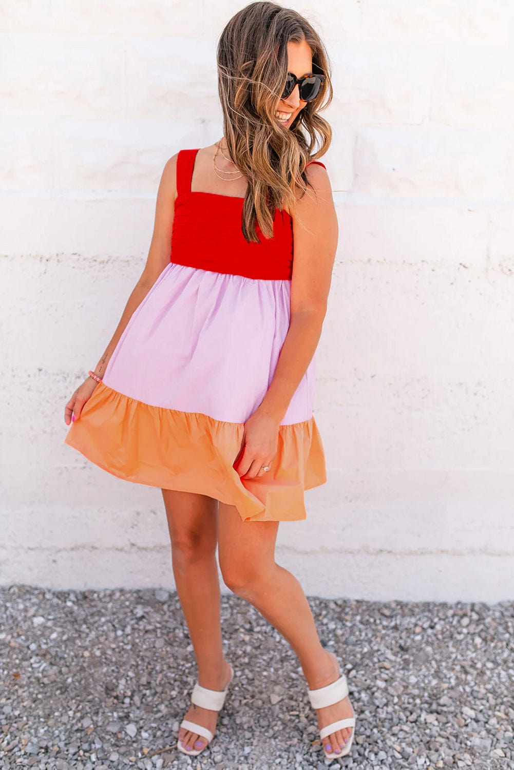 Vibrant Color Block Backless A-Line Summer Dress