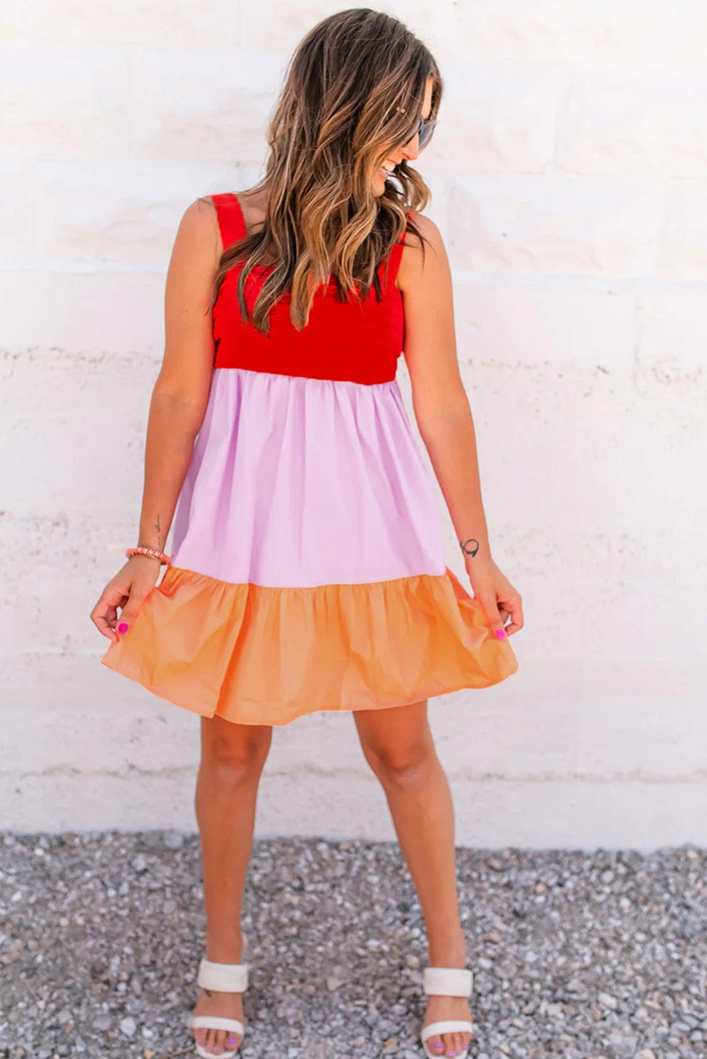 Vibrant Color Block Backless A-Line Summer Dress