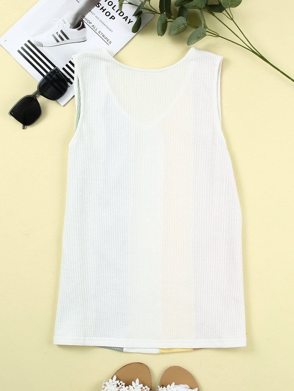 Vibrant Color Block V-Neck Waffle Knit Tank Top