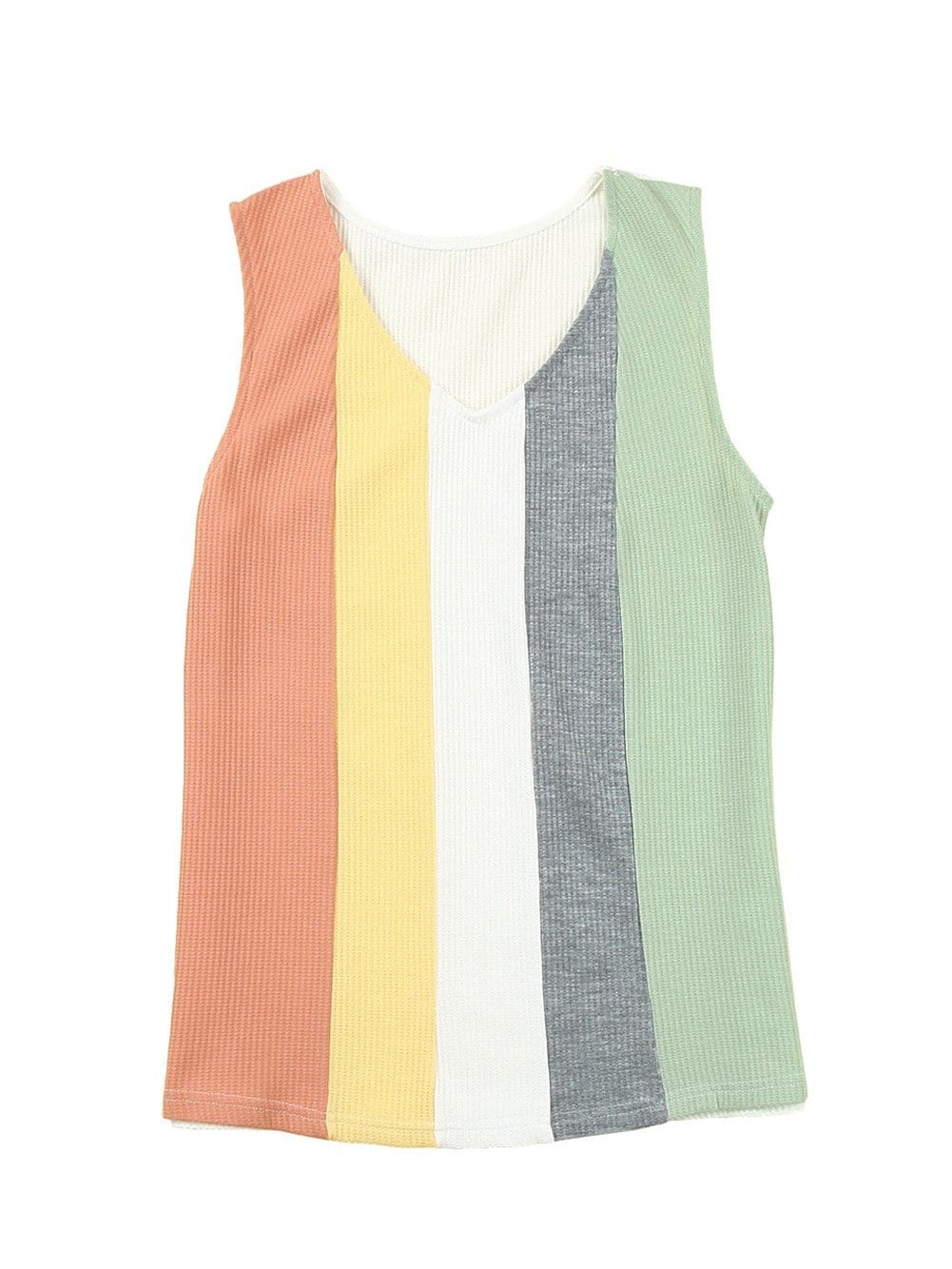 Vibrant Color Block V-Neck Waffle Knit Tank Top