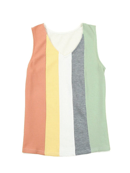 Vibrant Color Block V-Neck Waffle Knit Tank Top