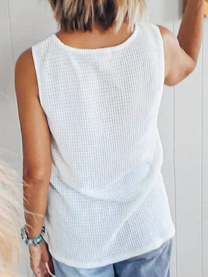 Vibrant Color Block V-Neck Waffle Knit Tank Top