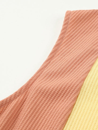 Vibrant Color Block V-Neck Waffle Knit Tank Top
