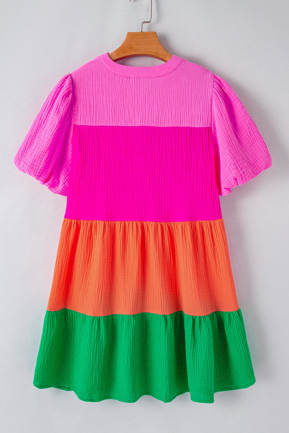 Vibrant Color Panel Ruffle Sleeve Mini Dress