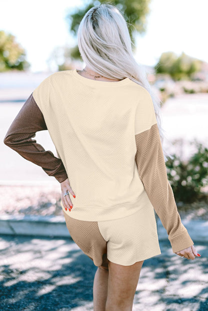 Vibrant Colorblock Textured Two-Piece Set with Long Sleeves