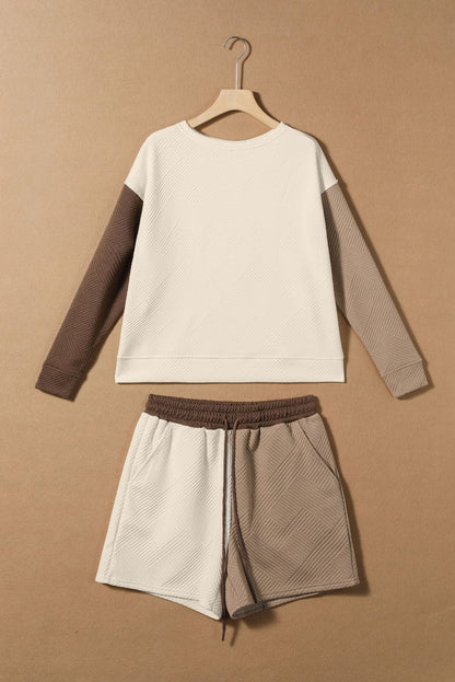 Vibrant Colorblock Textured Two-Piece Set with Long Sleeves