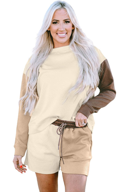 Vibrant Colorblock Textured Two-Piece Set with Long Sleeves