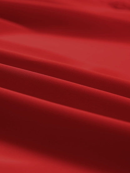 Vibrant Crimson V Neck Blouse with Puffy Sleeves