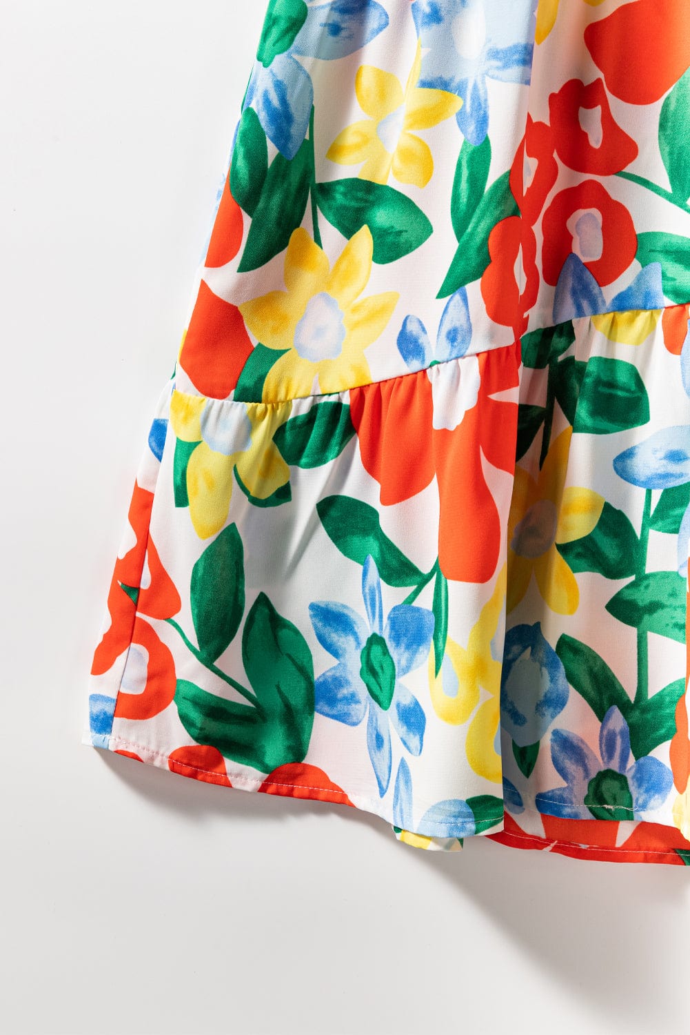 Vibrant Floral A-Line Midi Dress with Bubble Sleeves