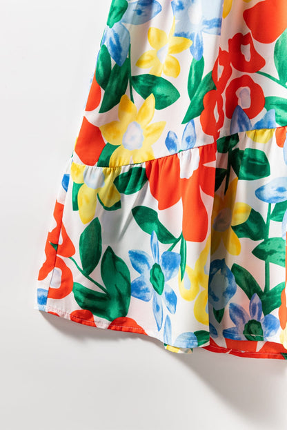 Vibrant Floral A-Line Midi Dress with Bubble Sleeves