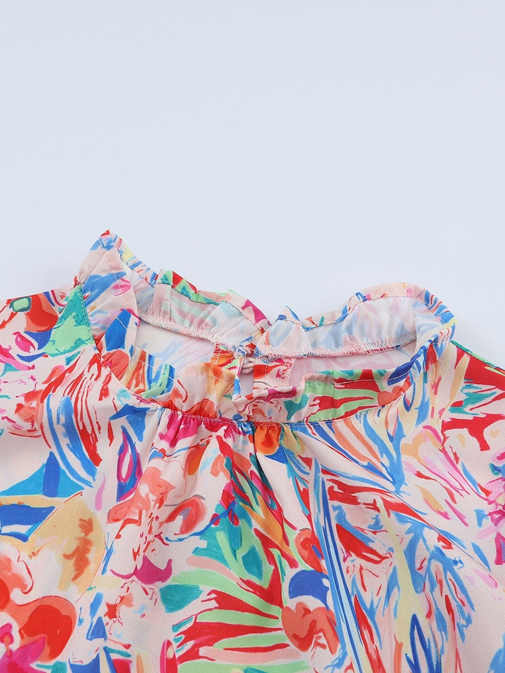 Vibrant Floral and Striped Ruffle Sleeve Blouse