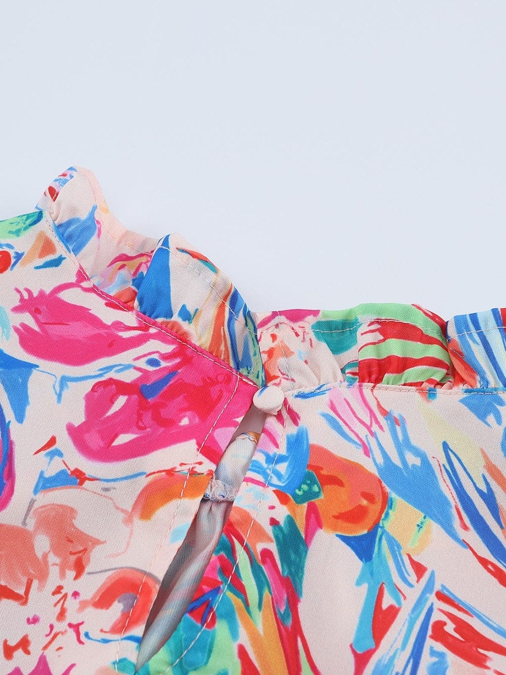 Vibrant Floral and Striped Ruffle Sleeve Blouse