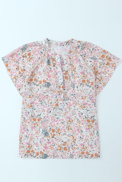 Vibrant Floral Mandarin Neckline Blouse