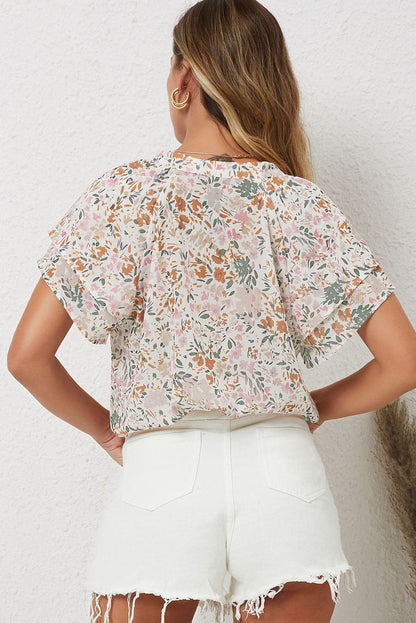 Vibrant Floral Mandarin Neckline Blouse
