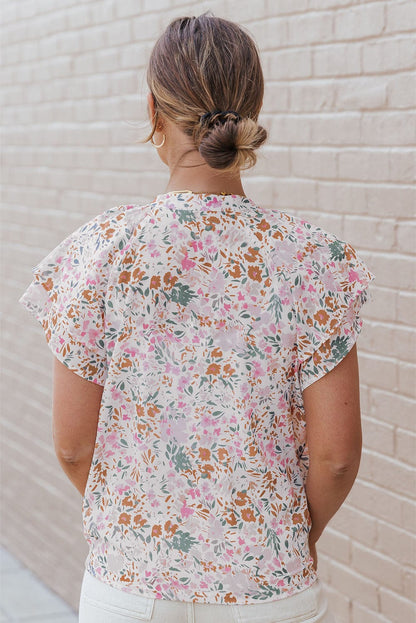 Vibrant Floral Mandarin Neckline Blouse